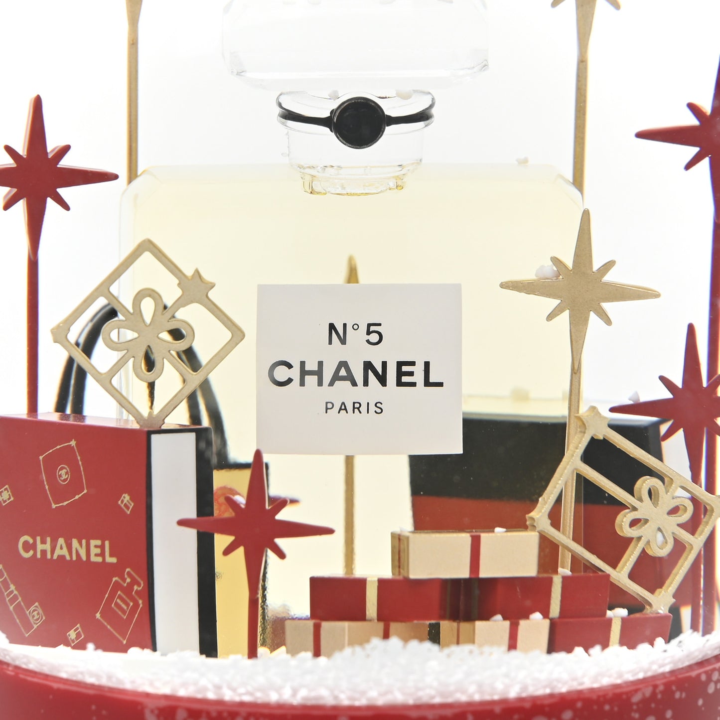 Glass N°5 Perfume Bottle Snow Globe Red