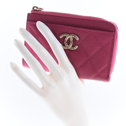 Chanel Caviar Quilted CC Zip Around Card Holder Dark Pink 2 of 10