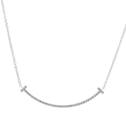 Tiffany 18K White Gold Diamond Small T Smile Pendant Necklace 4 of 7