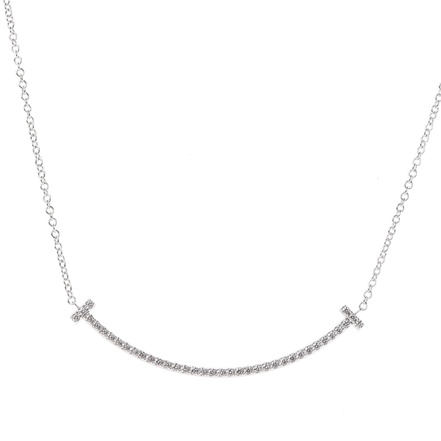 18K White Gold Diamond Small T Smile Pendant Necklace