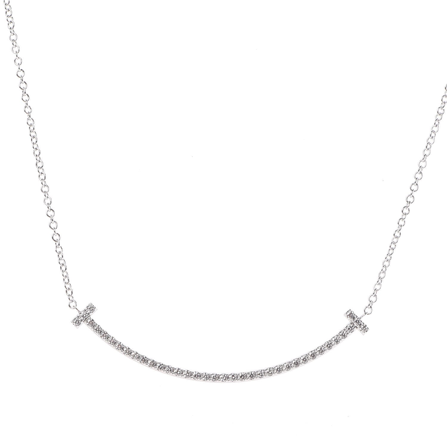 Tiffany 18K White Gold Diamond Small T Smile Pendant Necklace 4 of 7