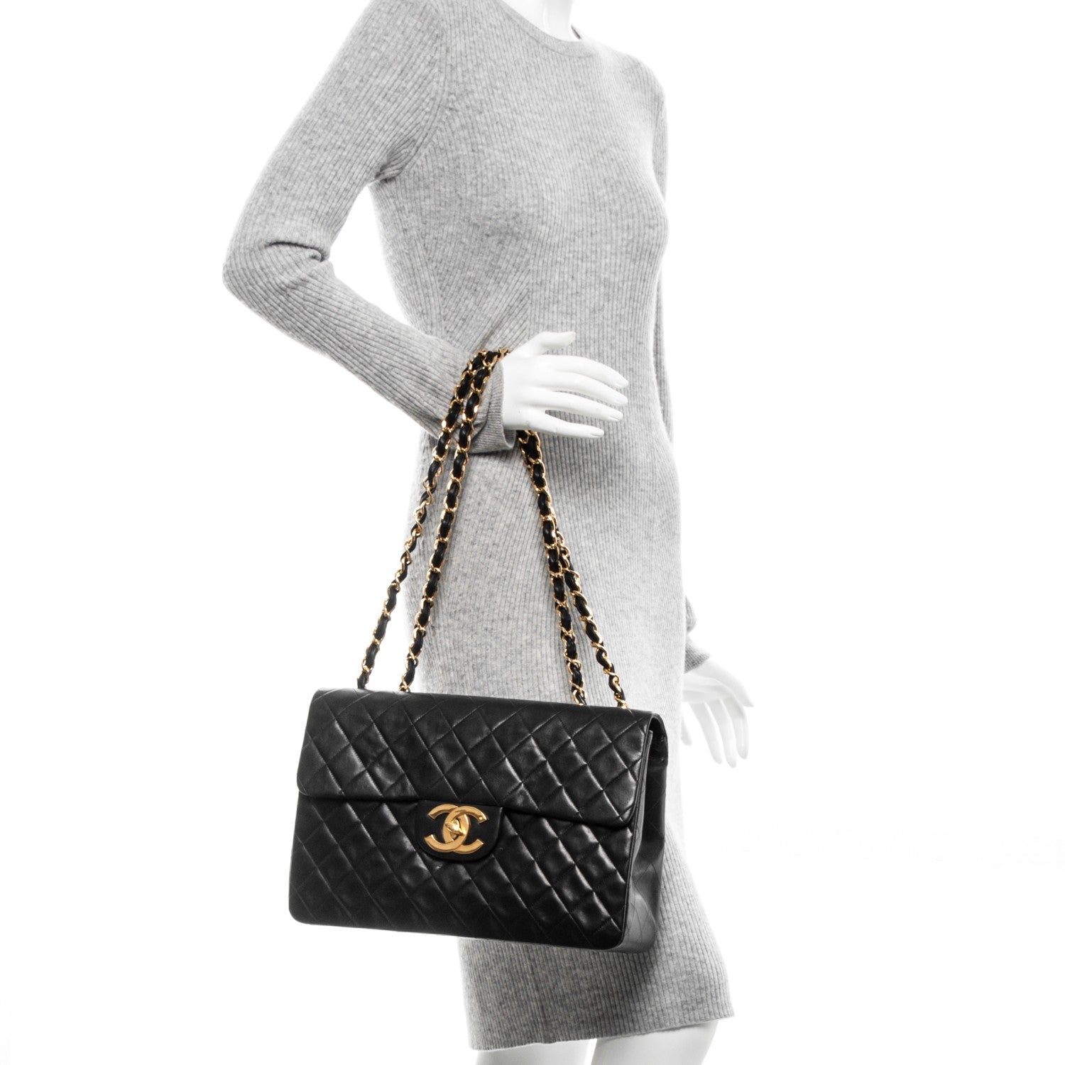 Chanel Lambskin Quilted XL Jumbo Single Flap Black 2 of 7
