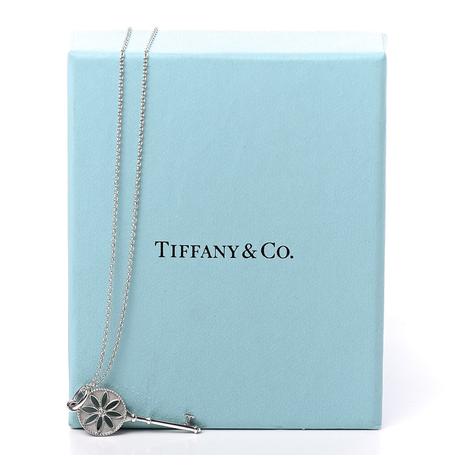 Tiffany Sterling Silver Diamond Small Daisy Key Pendant Necklace 8 of 8