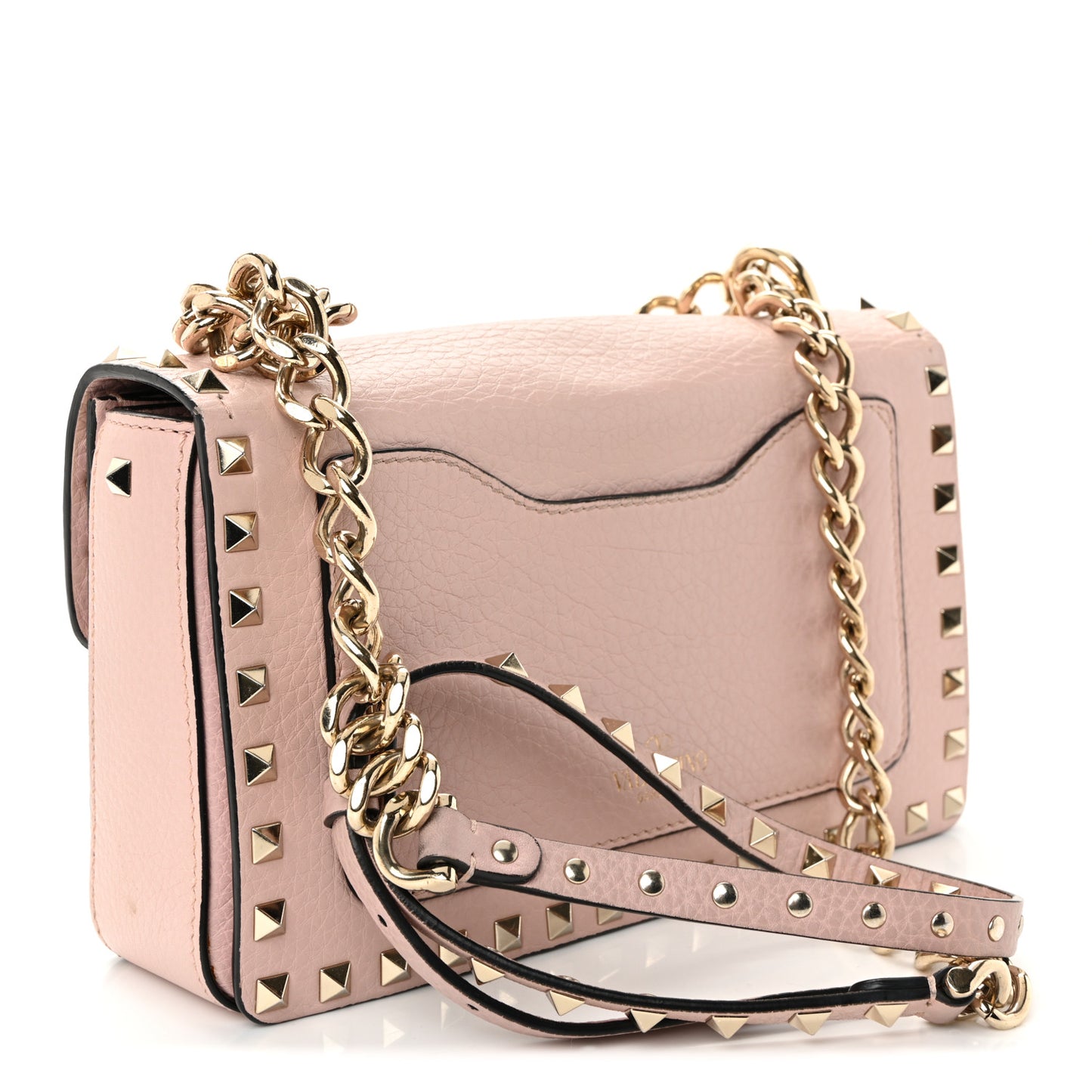 Pebbled Calfskin Rockstud Flip Lock Chain Crossbody Bag Poudre