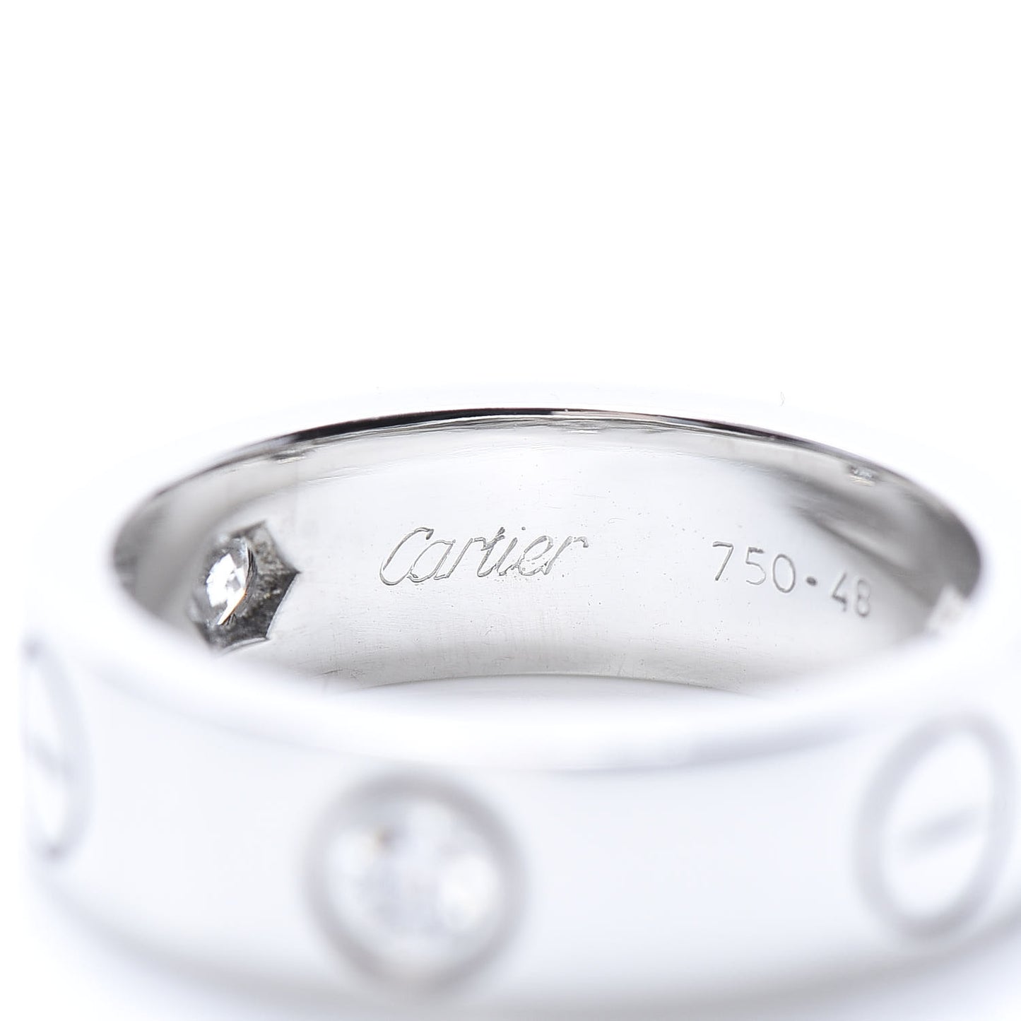 18K White Gold 3 Diamond 5.5mm LOVE Ring 48 4.5