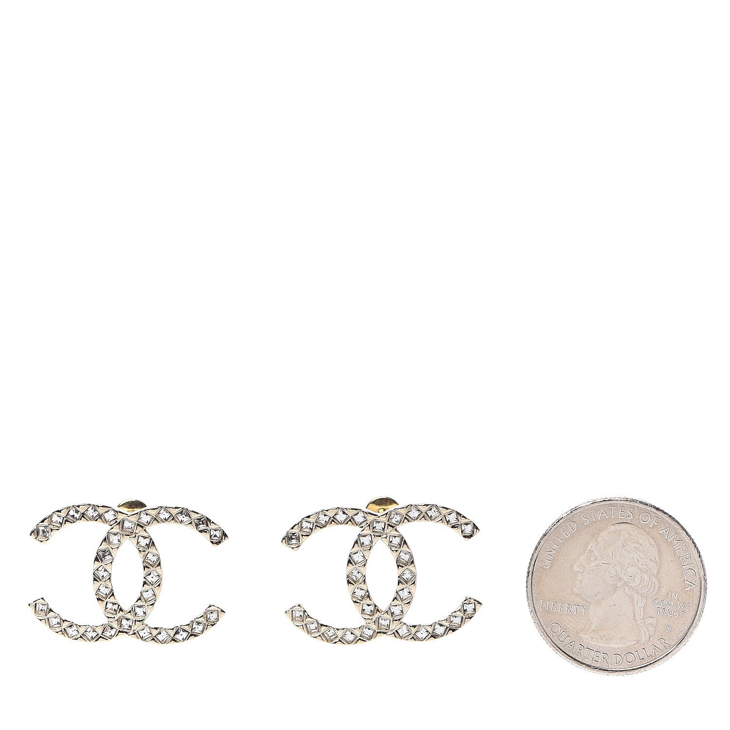 Chanel Crystal CC Large Stud Earrings Gold 2 of 4