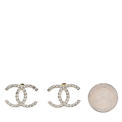 Chanel Crystal CC Large Stud Earrings Gold 2 of 4
