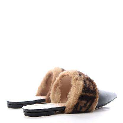 Fendi Calfskin Mink Fur FF Flat Mules 36 Black 4 of 10