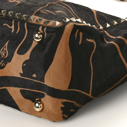 Valentino Garavani Calf Hair Jaguar Print Medium Rockstud Tote Beige Black 8 of 9