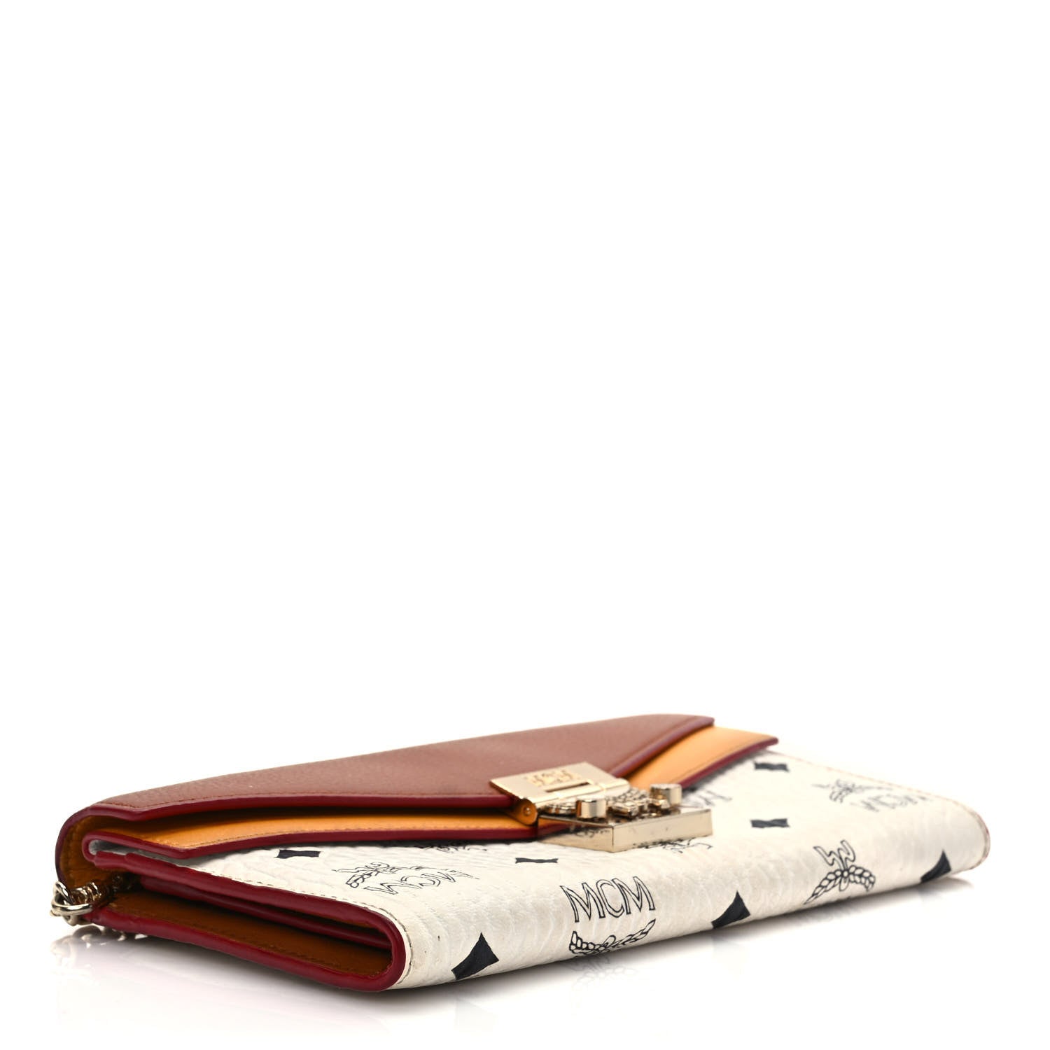 MCM Calfskin Visetos Monogram Patricia Color Block Wallet On Chain Cognac White 4 of 10