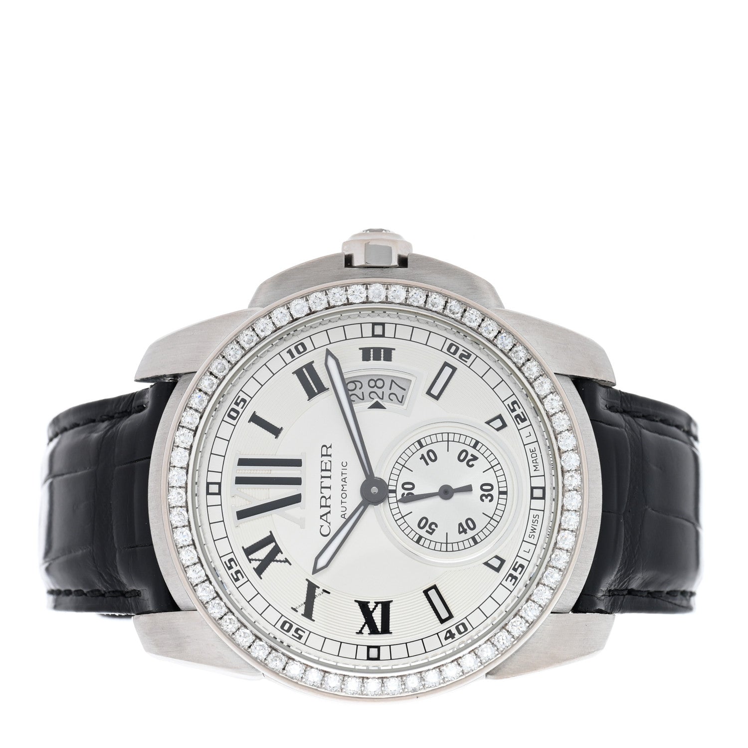 Cartier 18K White Gold Alligator Diamond Bezel 42mm Calibre de Cartier Automatic Watch 2 of 4