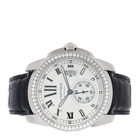18K White Gold Alligator Diamond Bezel 42mm Calibre de Cartier Automatic Watch