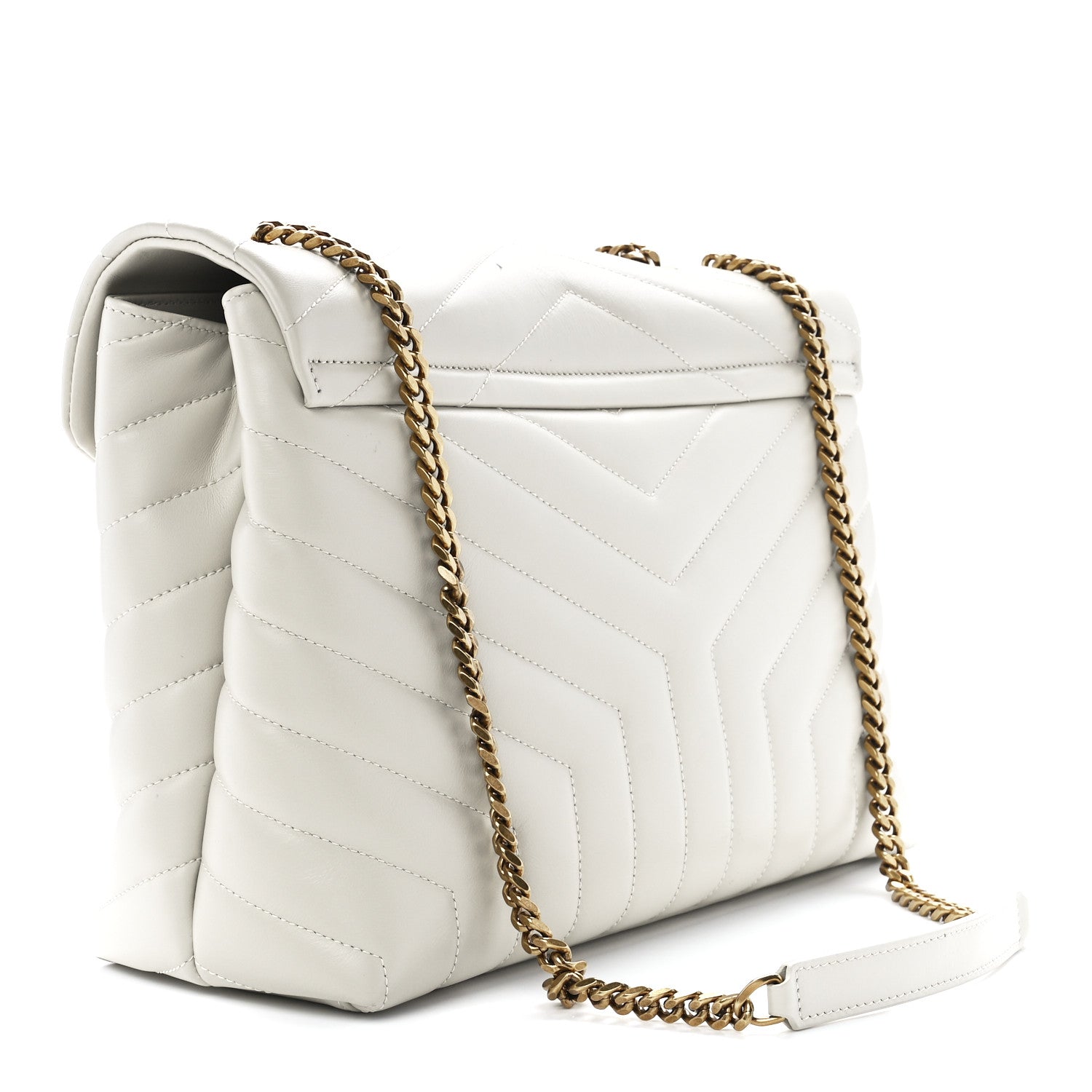 Saint Laurent Calfskin Y Quilted Monogram Medium Loulou Chain Satchel Blanc Vintage 3 of 12