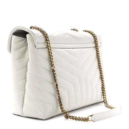 Saint Laurent Calfskin Y Quilted Monogram Medium Loulou Chain Satchel Blanc Vintage 3 of 12