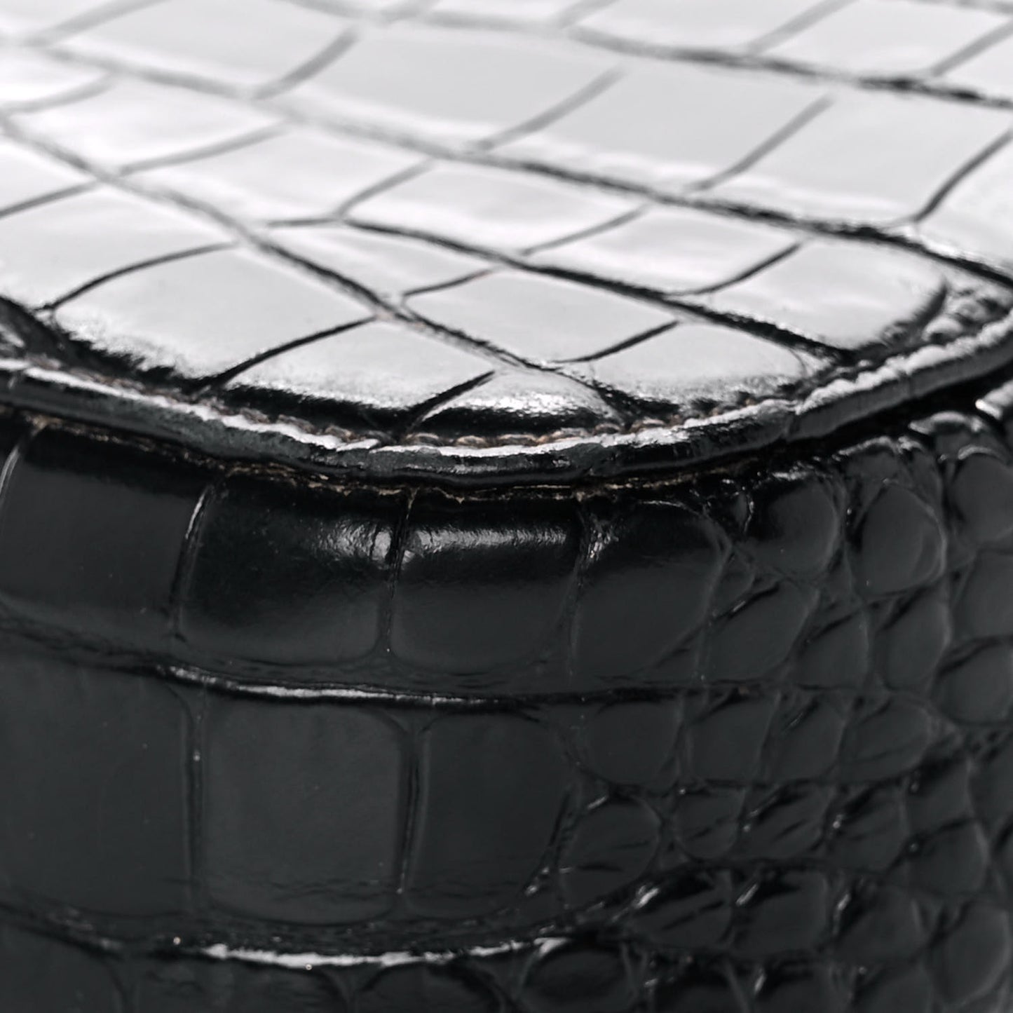 Shiny Calfskin Logo Crocodile Embossed XS Everyday Camera Bag with Handle Black