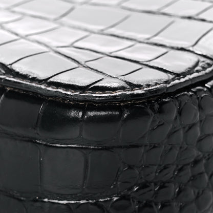 Balenciaga Shiny Calfskin Logo Crocodile Embossed XS Everyday Camera Bag with Handle Black 12 of 17