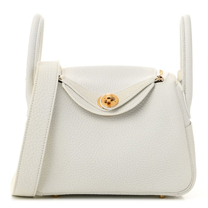 Hermes Taurillon Clemence Mini Lindy 20 New White 1 of 10