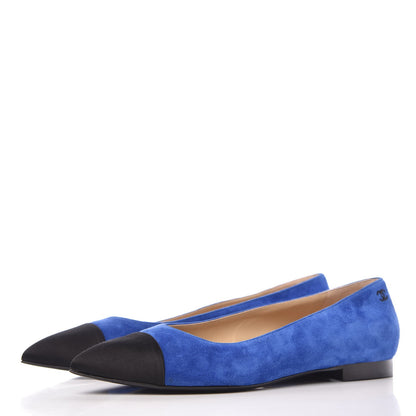 Chanel Suede Satin Cap Toe Gabrielle Ballerina Flats 39.5 Royal Blue Black 3 of 10