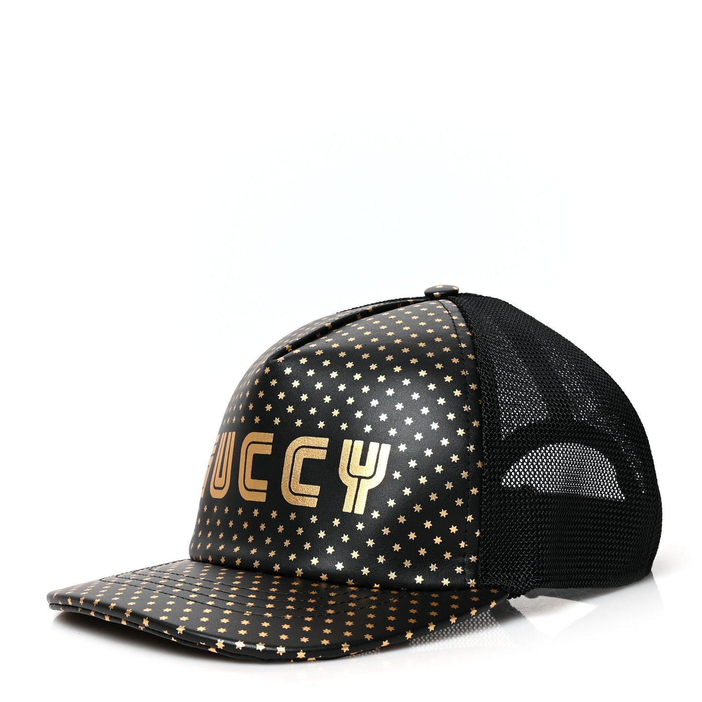 X SEGA Calfskin GUCCY Stars Baseball Hat L Black Gold