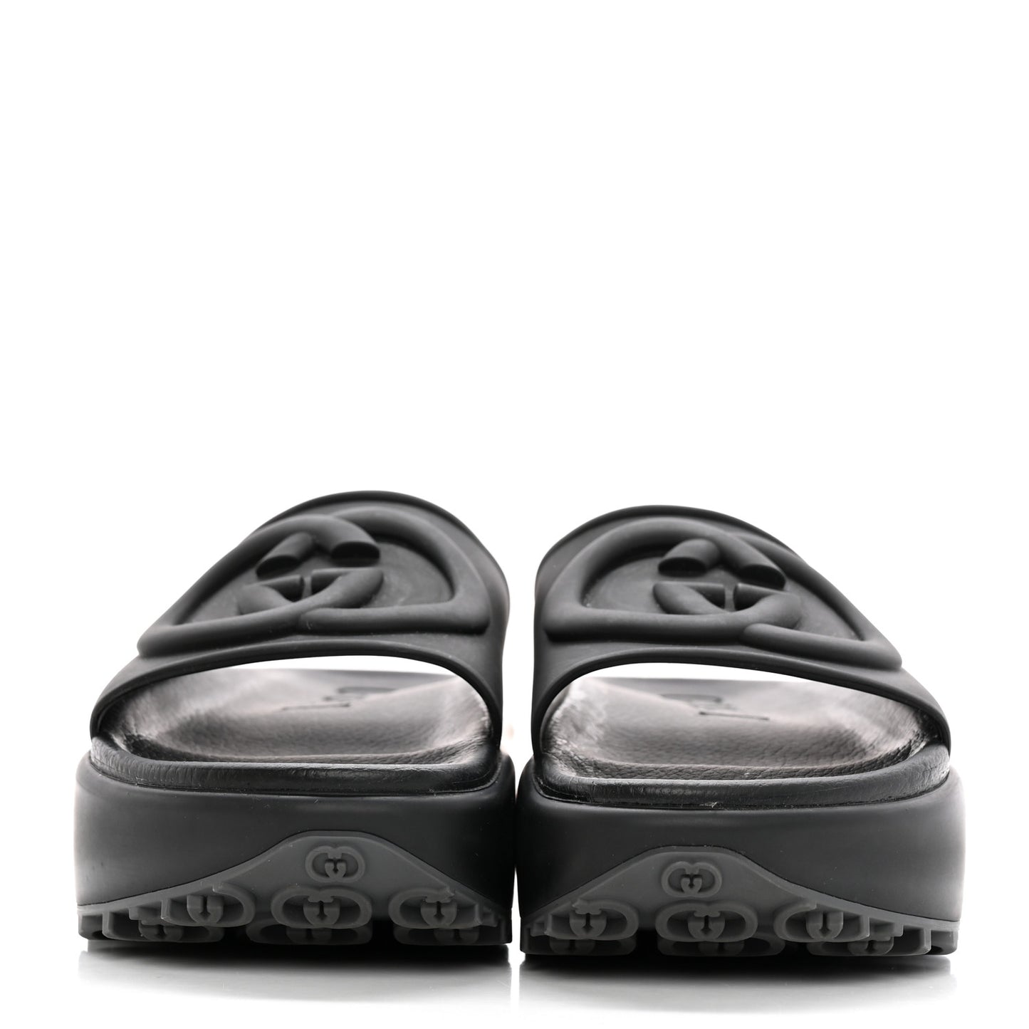 Soft Rubber Womens Interlocking G Platform 42mm Slide Sandals 37 Black