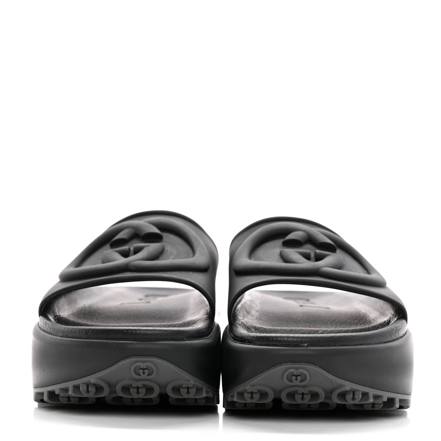Gucci Soft Rubber Womens Interlocking G Platform 42mm Slide Sandals 37 Black 2 of 14