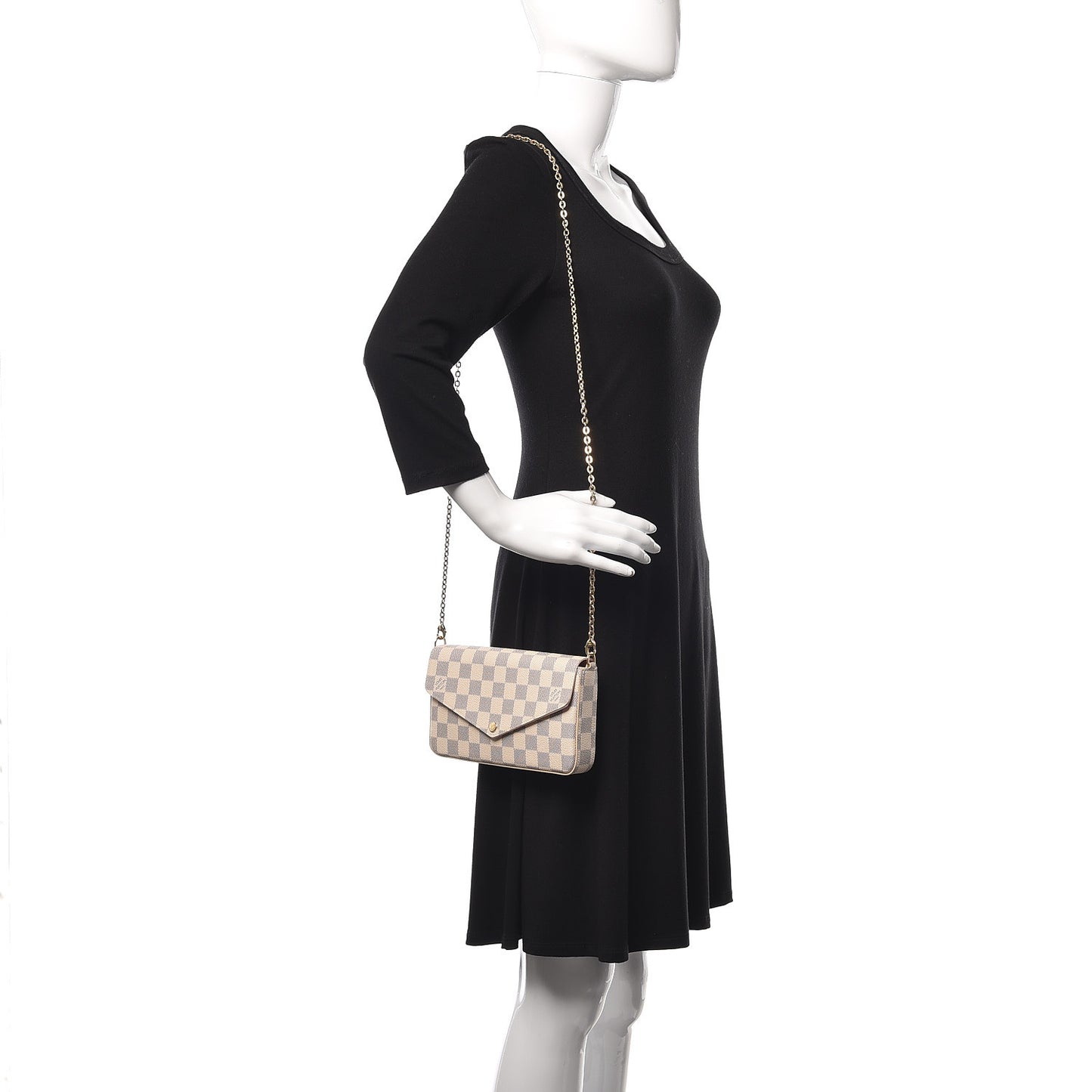 Damier Azur Pochette Felicie Chain Wallet Rose Ballerine