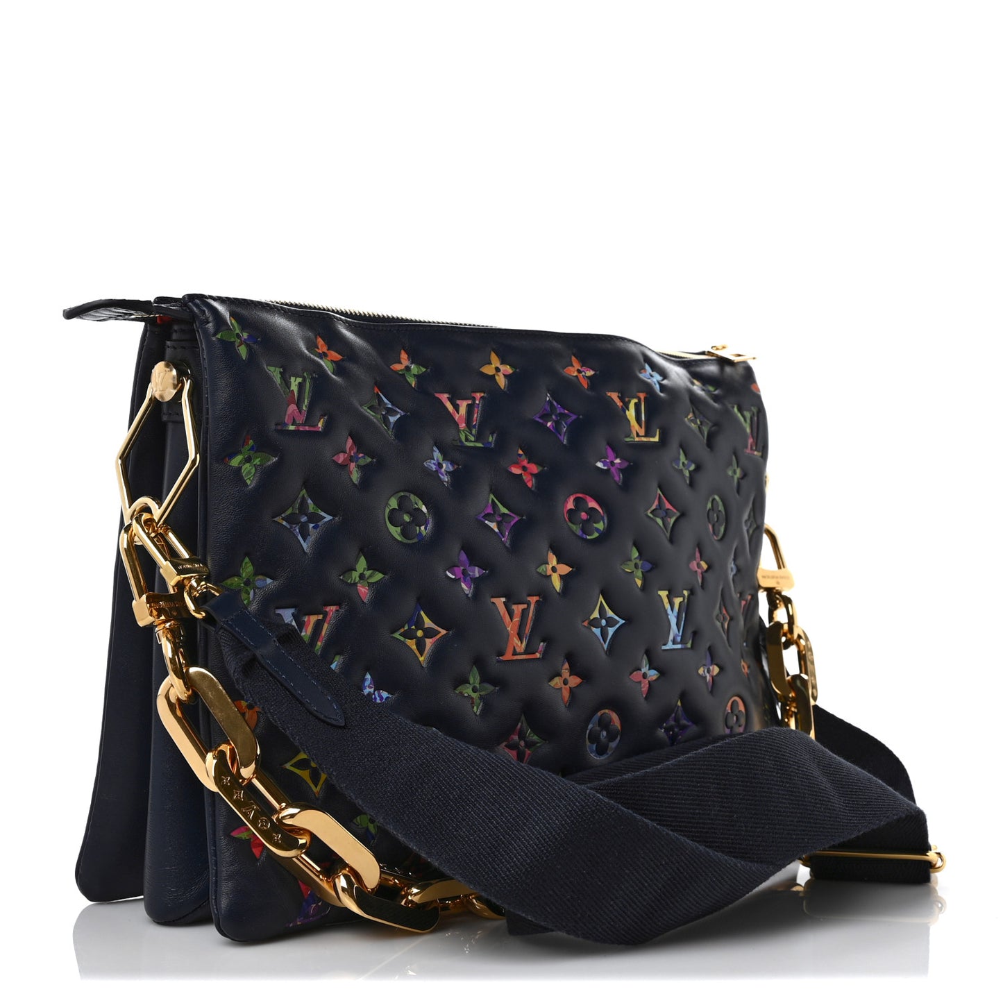 Lambskin Embossed Monogram LV Garden Coussin MM Navy Blue
