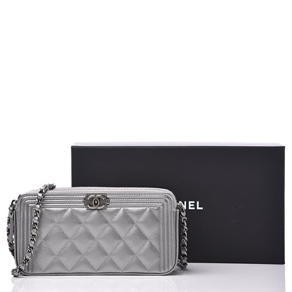 Chanel Metallic Caviar Quilted Small Boy Clutch With Chain Silver 14 of 14