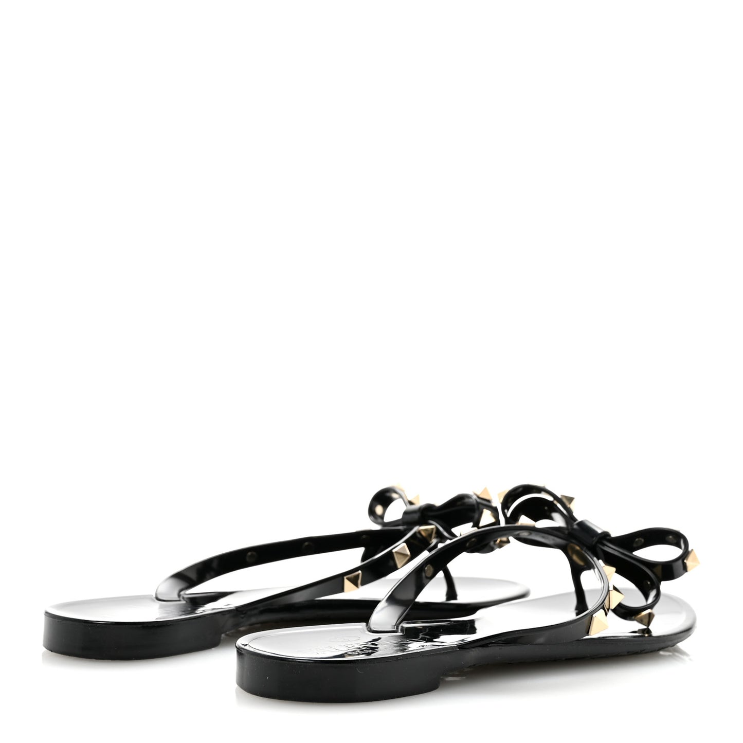 PVC Jelly Rockstud Bow Thong Sandals 37 Black