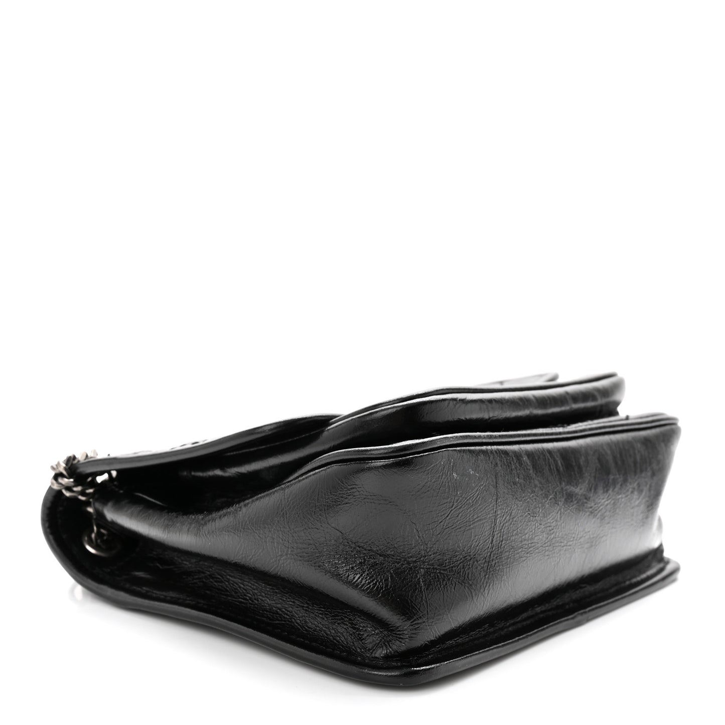 Crinkled Calfskin Matelasse Monogram Baby Niki Chain Satchel Black