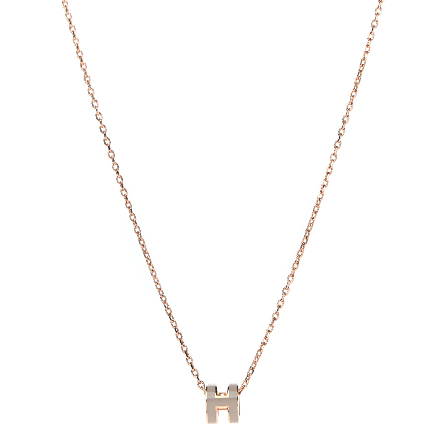 Hermes Lacquered Rose Gold Mini Pop H Pendant Necklace Marron Glace 1 of 8