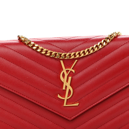 Saint Laurent Grain De Poudre Matelasse Chevron Monogram Chain Wallet Red 7 of 12