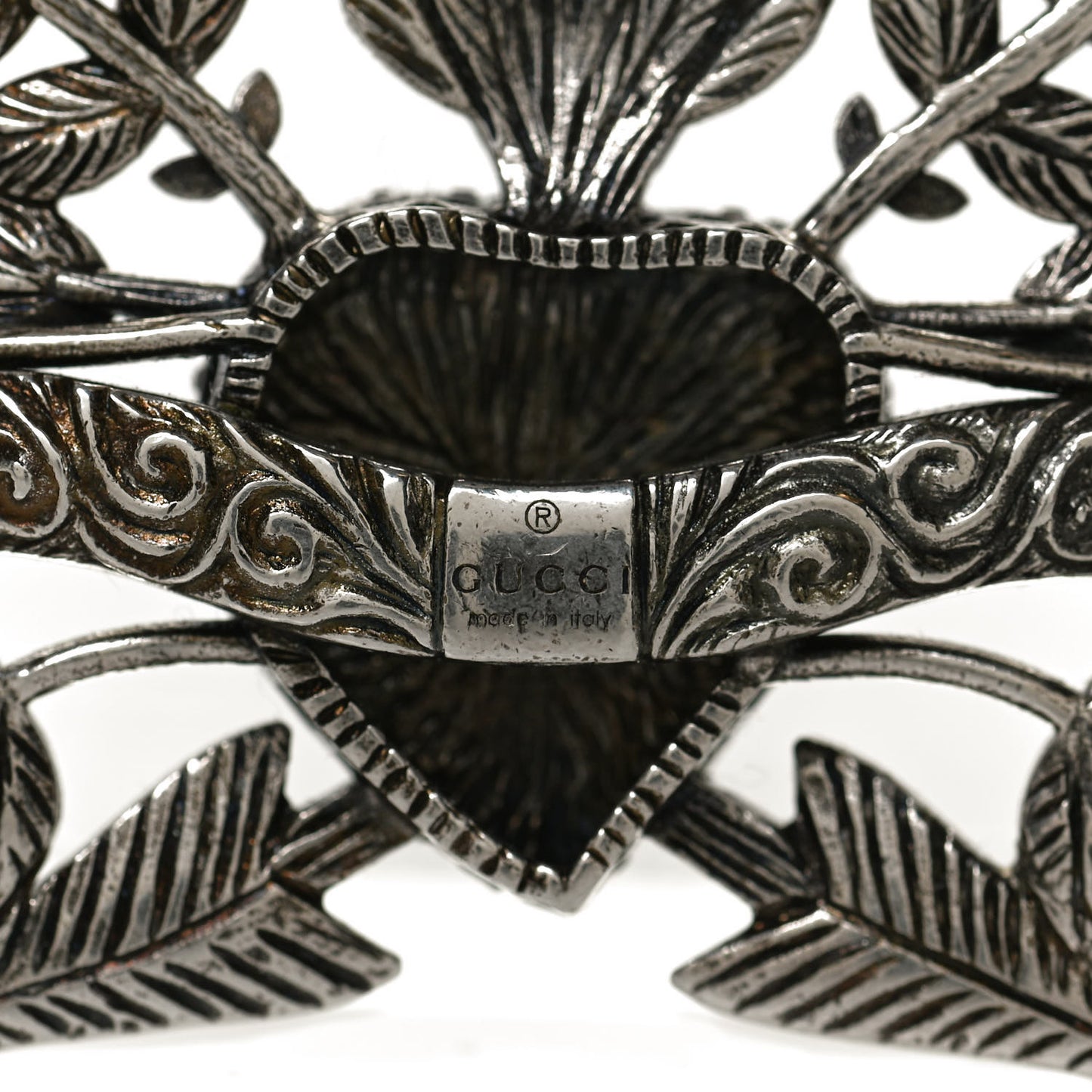 Metal Crystal Guccy Brooch Aged Silver