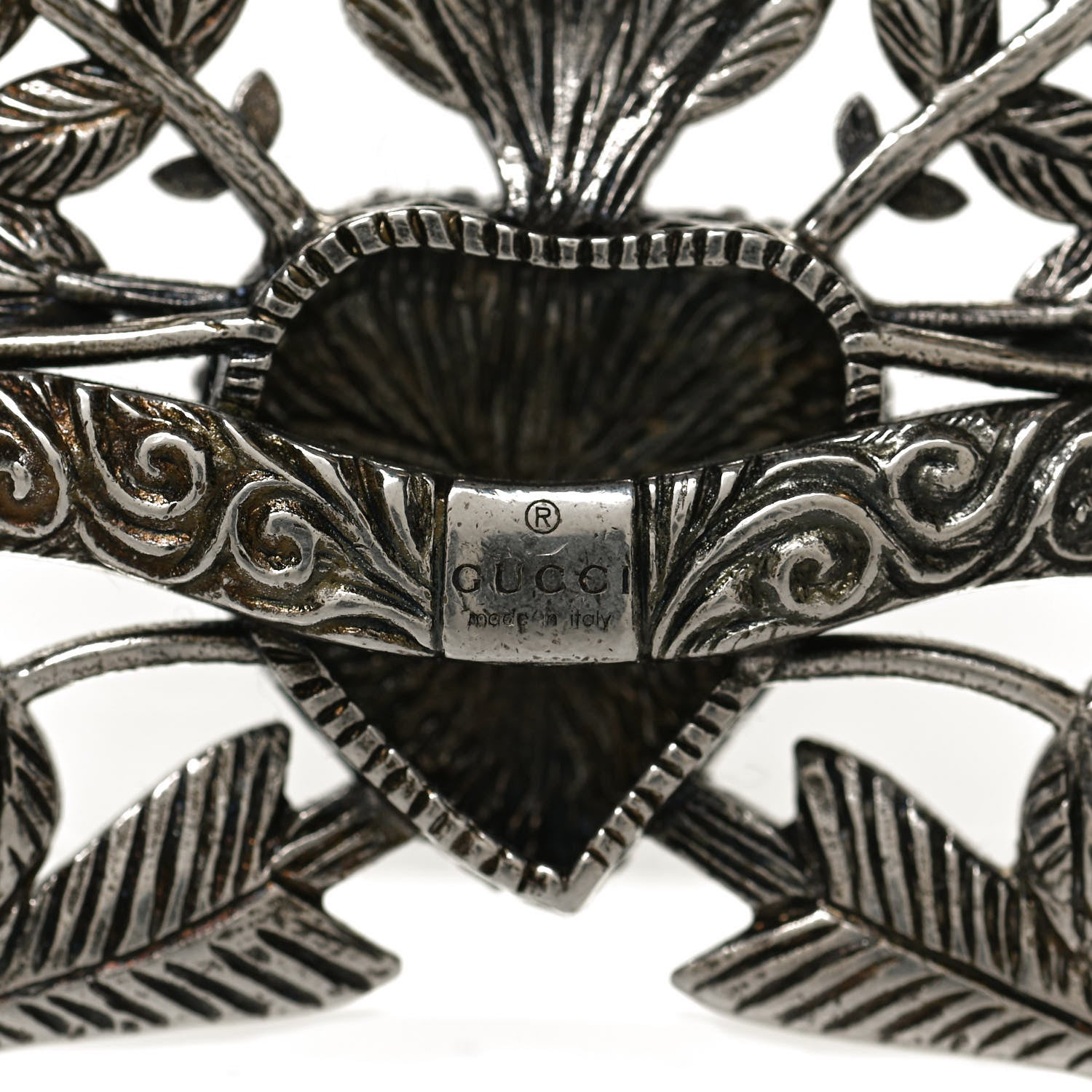 Gucci Metal Crystal Guccy Brooch Aged Silver 3 of 6