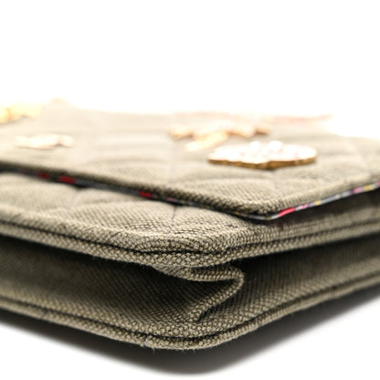 Chanel Canvas Quilted Coco Cuba Charms Wallet on Chain WOC Khaki 10 of 11