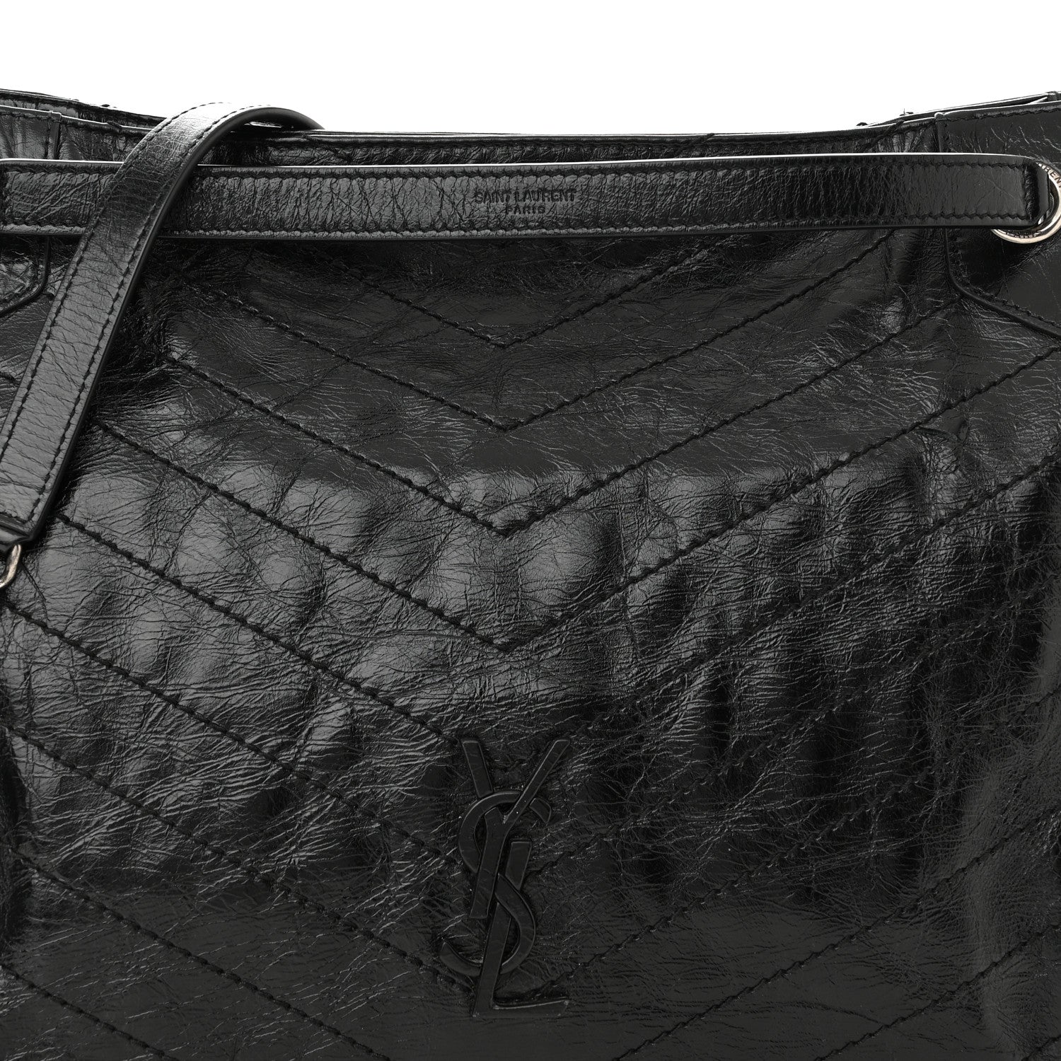 Saint Laurent Crinkled Calfskin Matelasse Monogram Medium Niki Shopper Tote Black 8 of 10