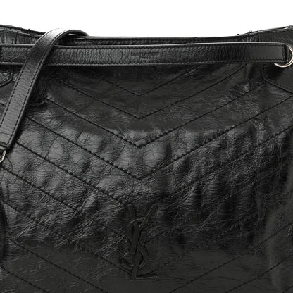 Saint Laurent Crinkled Calfskin Matelasse Monogram Medium Niki Shopper Tote Black 8 of 10