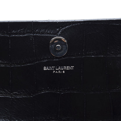 Saint Laurent Calfskin Crocodile Embossed Monogram Small Kate Tassel Satchel Black 4 of 8