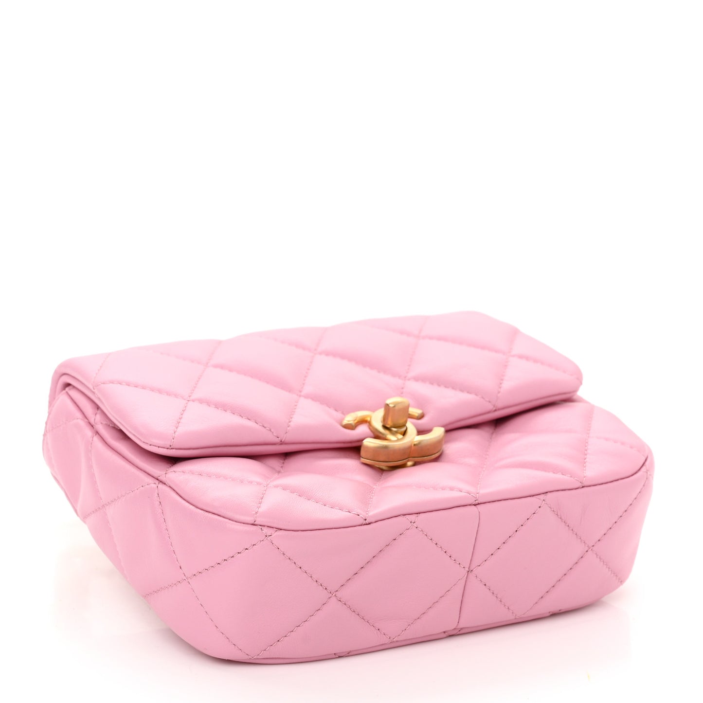 Lambskin Quilted Mini Lacquered Chain Flap Pink