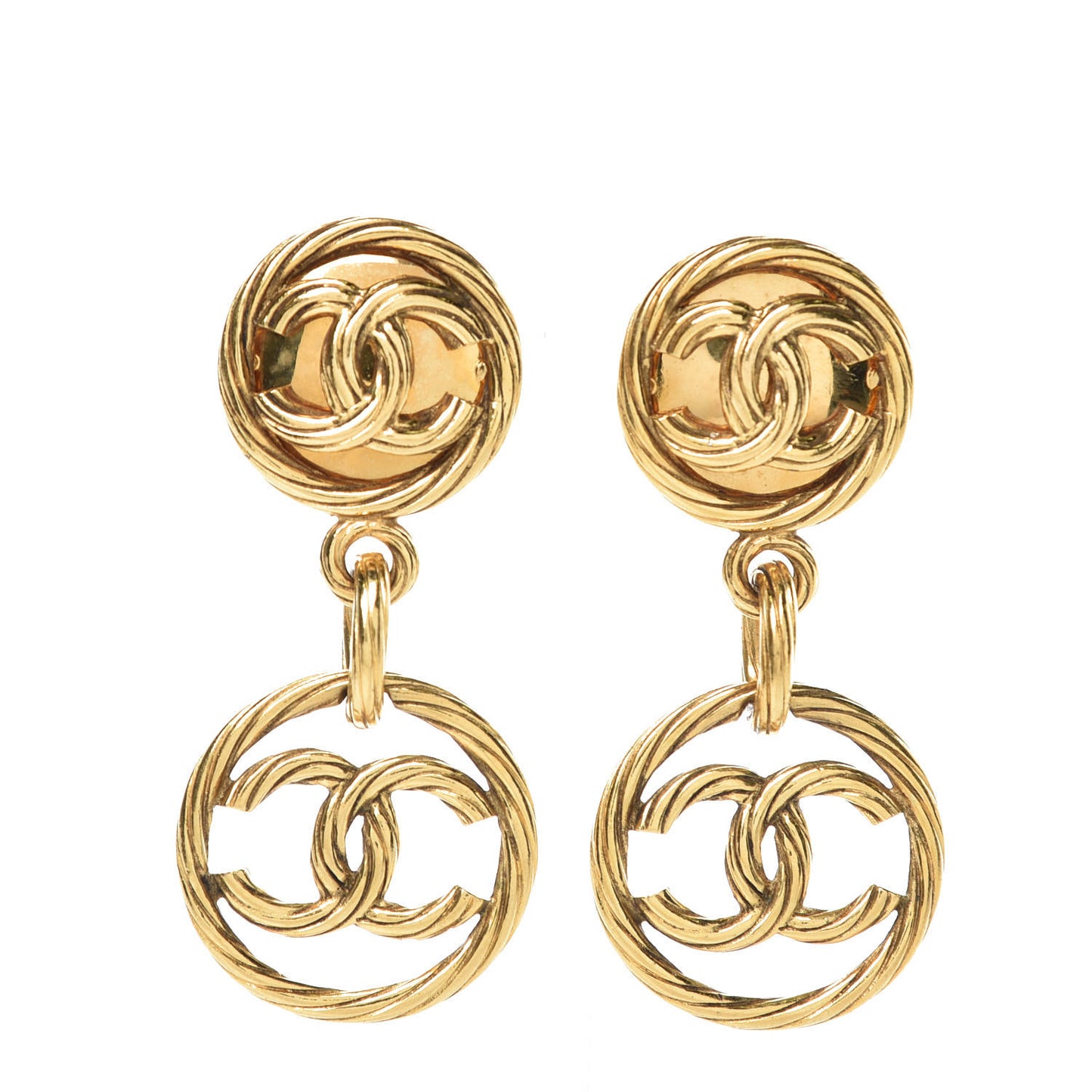 CC Large Drop Clip On Earrings Gold