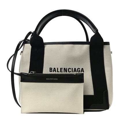 Balenciaga Cotton Canvas Calfskin Navy Cabas XS Natural Black 1 of 11