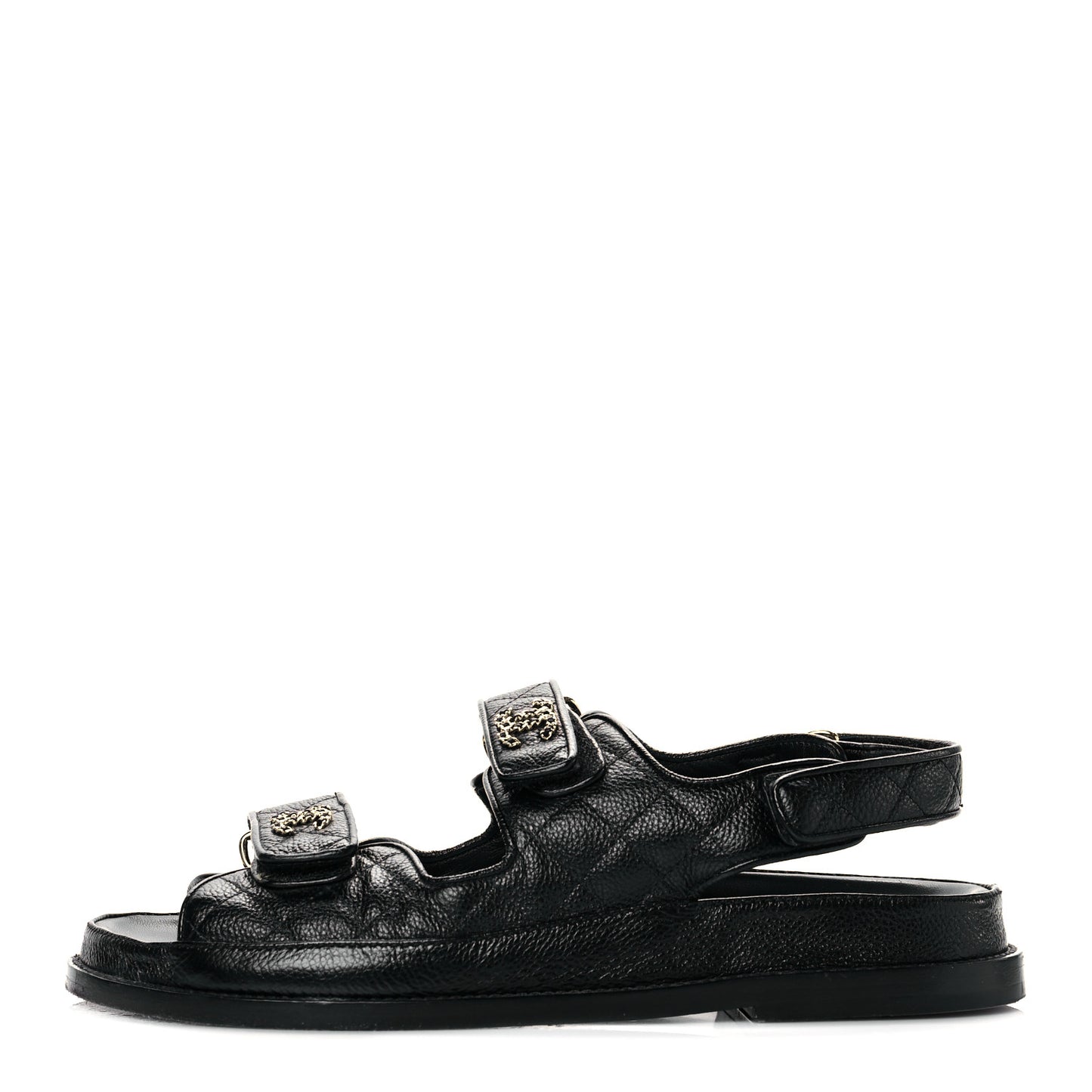 Grained Calfskin Velcro Dad Sandals 40 Black