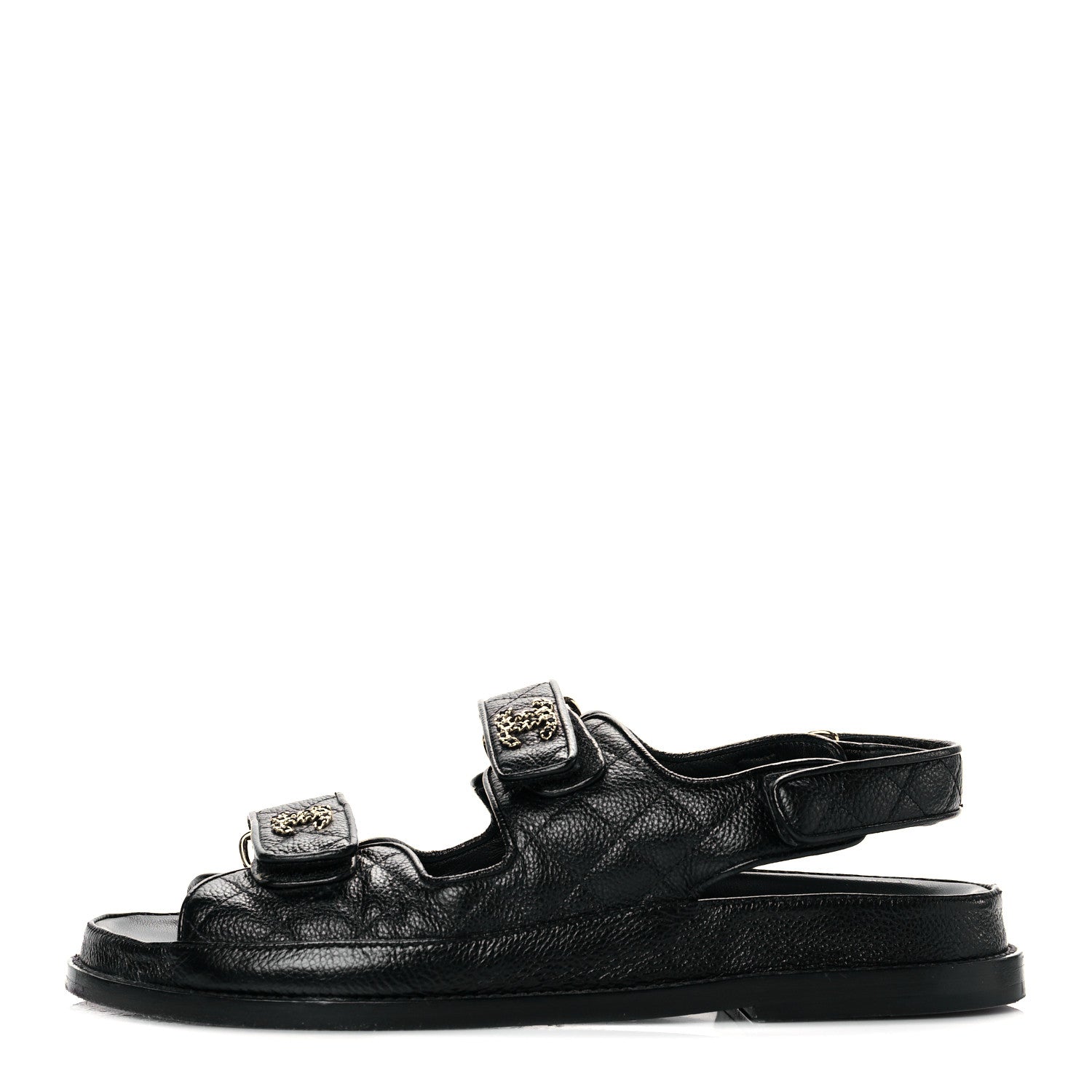 Chanel Grained Calfskin Velcro Dad Sandals 40 Black 1 of 12