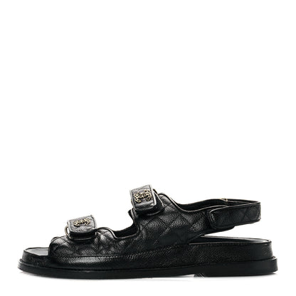 Chanel Grained Calfskin Velcro Dad Sandals 40 Black 1 of 12