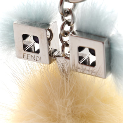 Fendi Metal Mink Fur Hypnoteyes Chick Pom Pom Bag Charm Palladium Tourmaline Pineapple 4 of 6