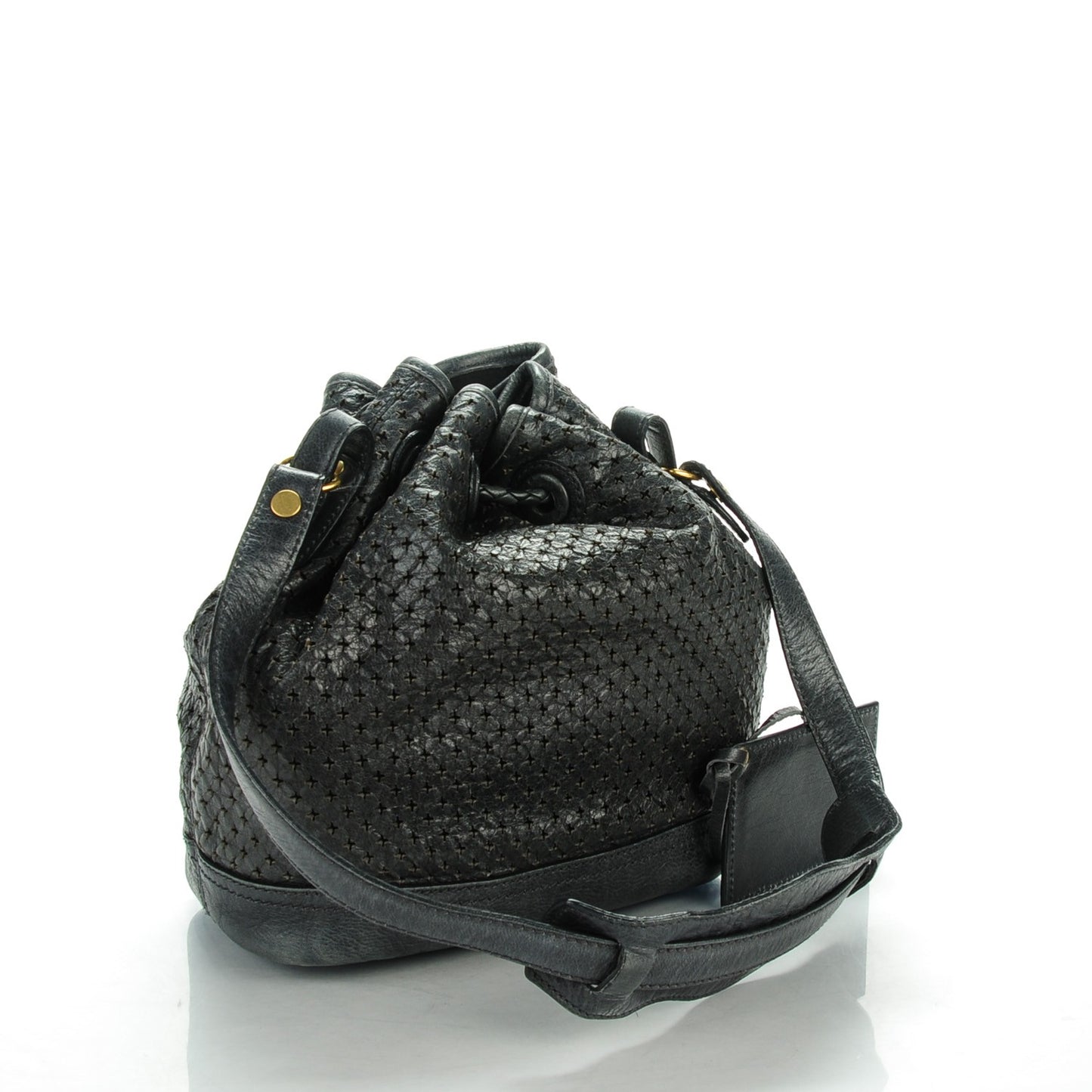 Agneau Classic Gold Hardware Perforated Cross Mini Pampille Black