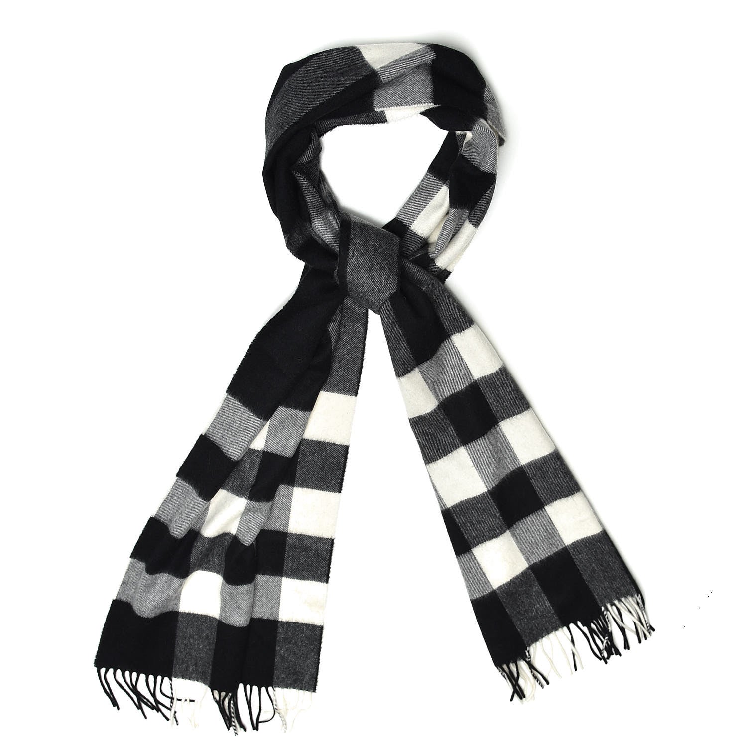Burberry Cashmere Half Mega Check Fringe Scarf Black 1 of 6