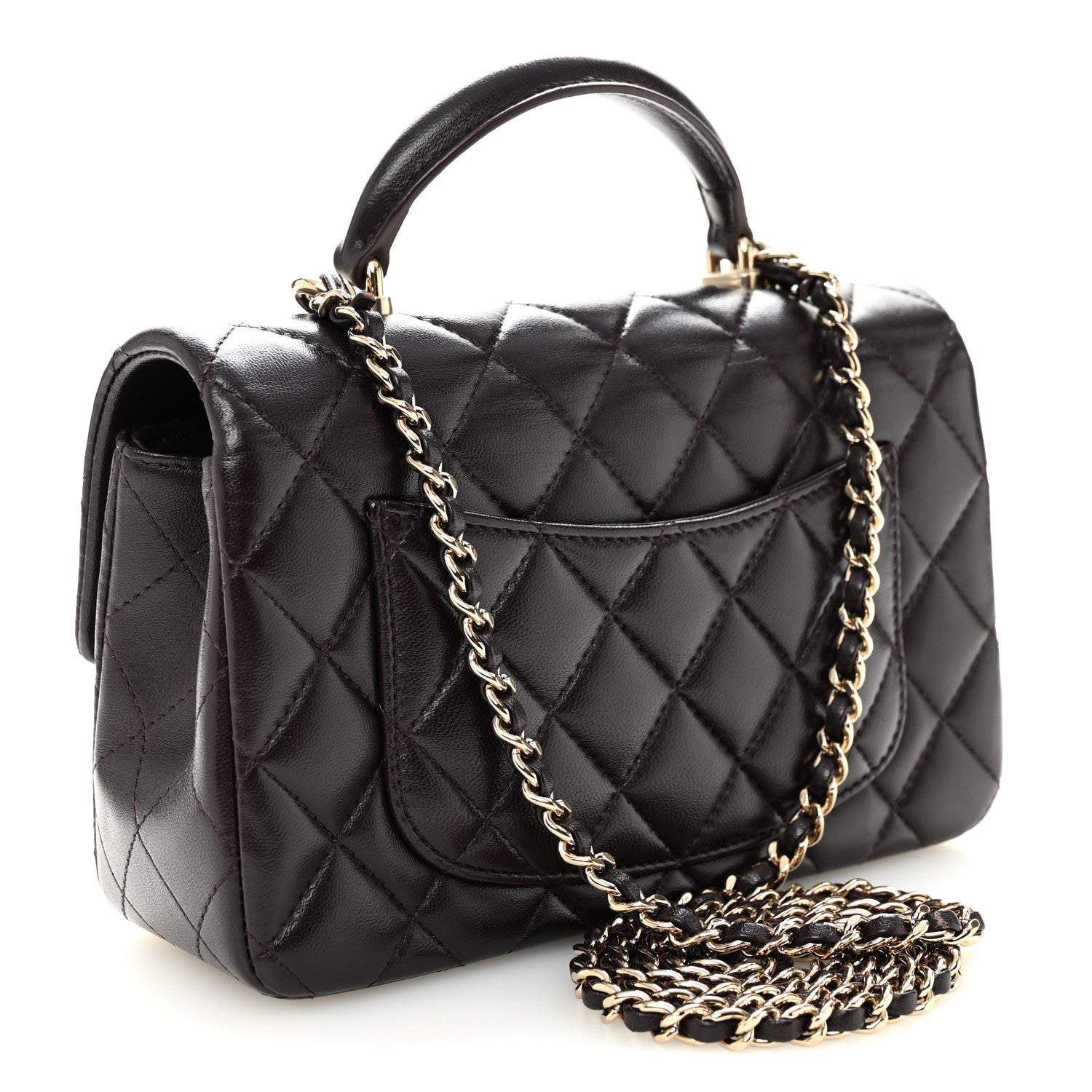 Chanel Lambskin Quilted Mini Top Handle Rectangular Flap Dark Purple 2 of 9