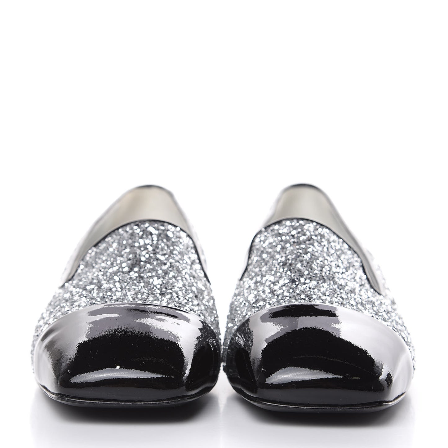 Glitter Fabric Patent Calfskin Mocassin Loafers 36.5 Black Silver