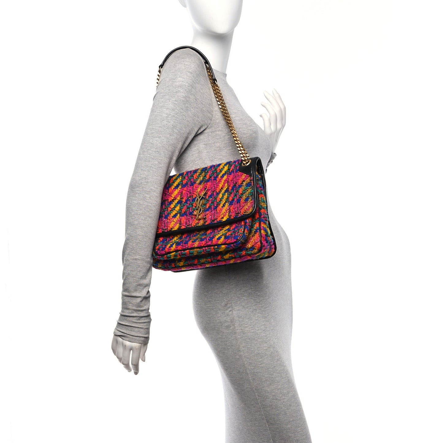 Tweed Calfskin Matelasse Monogram Medium Niki Chain Satchel Multicolor